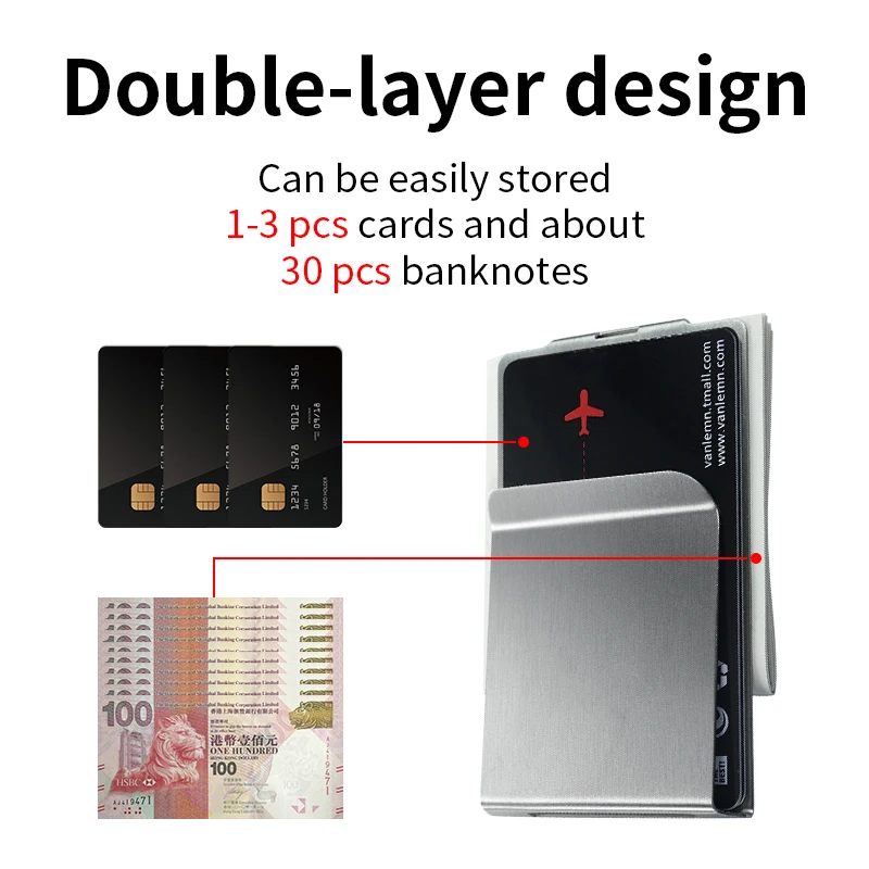 Stainless Steel Money Clips Slim Money Clip Wallet For Men ID Credit Card Holder Double Sided Holder Wallet Women Customizable