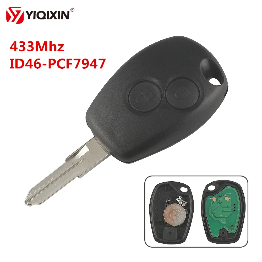 

YIQIXIN 2 Button Remote Car Key Fob 433Mhz ID46 PCF7947 Chip Fit For Renault Duster Clio DACIA Logan Sandero With VAC102 Blade