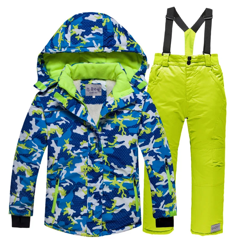 Kids Winter Ski Suit Outdoor Wear Coat Trousers Windproof Waterproof Snowsuit Girls Boys Skiing and Snowboarding Jacket Pants