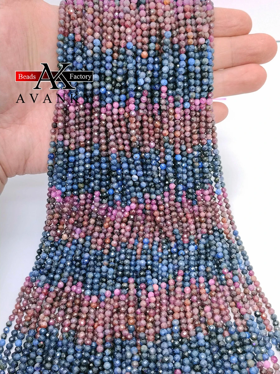 Gradient Ruby Sapphire Natural Stone Beads 2 3 4mm Faceted Cutting Loose Burned Red Blue Ruby Sapphire Beads for Jewelry Making