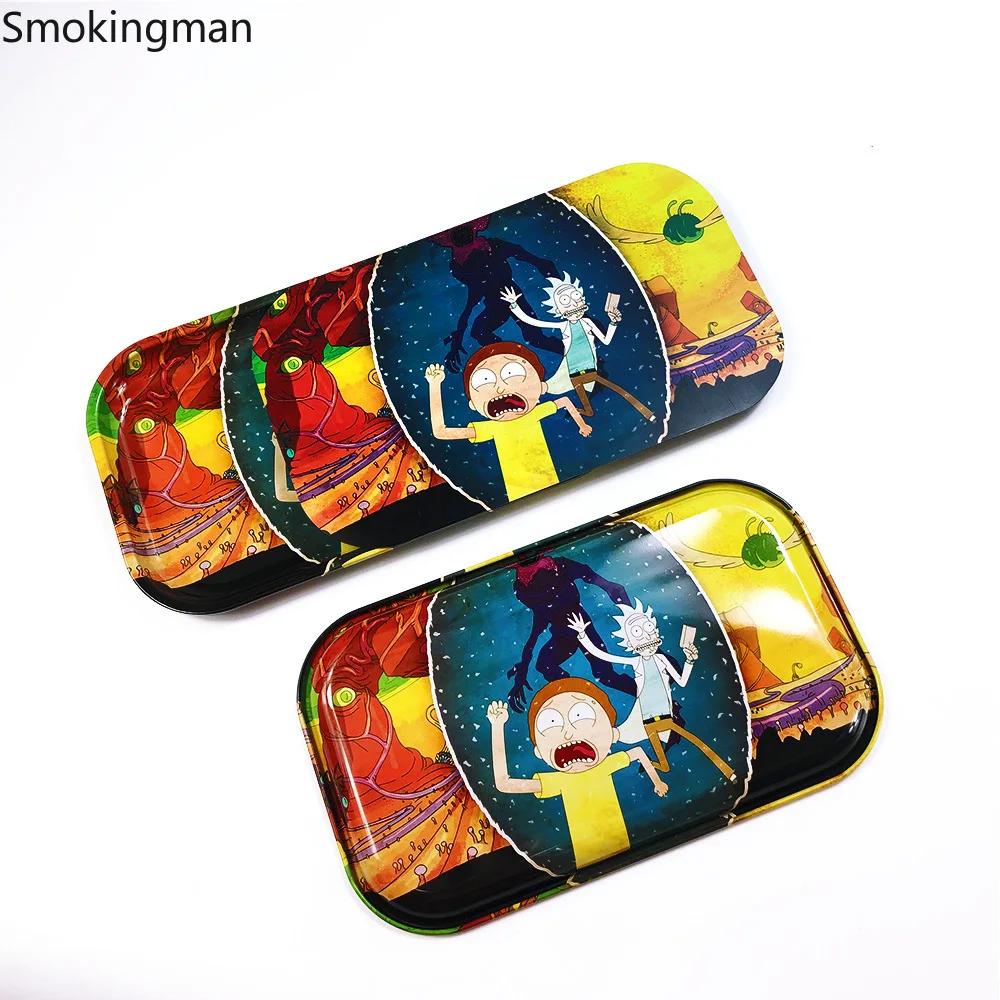 27*16cm Large Cigarette Tray with Lid Metal Tray Smoking Set Operating Panel Cartoon Cigarette Tray rolling tray gift for men