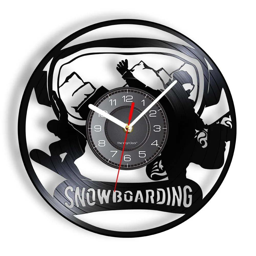 Snowboarding Vinyl LP Record Wall Clock Ski Skate Winter Sport Retro Album Decor Clock Hanging Watch Snowboarder Skier Gift