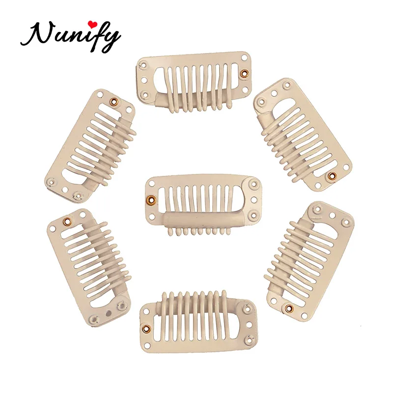 

Nunify 32Mm 9-Teeth Hair Extension Clips Snap Metal Clips With Silicone Back For Clip In Human Hair Extensions Wig Comb Clips