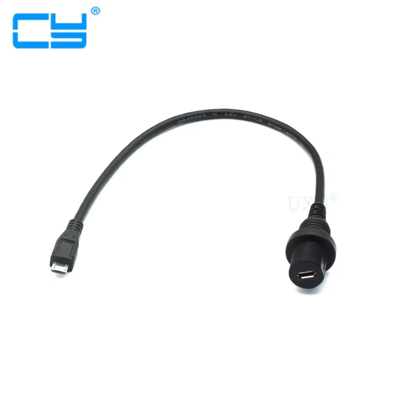 Micro USB 2.0 Panel Mount Connector IP67 Waterproof Cable 30cm Micro-USB 5pin Male To Female Extension Cord Cables Water Proof