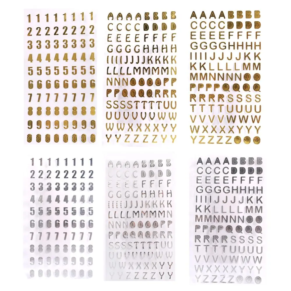 Flashing Bronzing Decorative Stickers Alphabet Character Numeral Style Small Sticker Photo Album Hand Account Decoration 6 Sheet