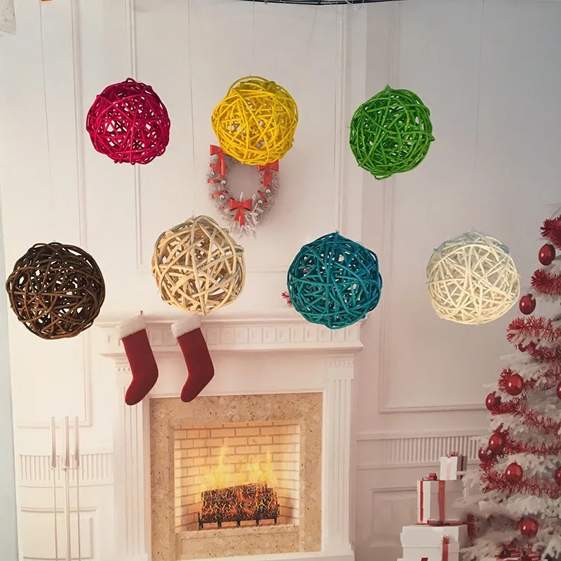 5Pcs 8cm Multicolor Sepak Takraw Christmas Rattan Ball Wicker Balls Home Wedding Party Decoration DIY Craft Ornaments Navidad
