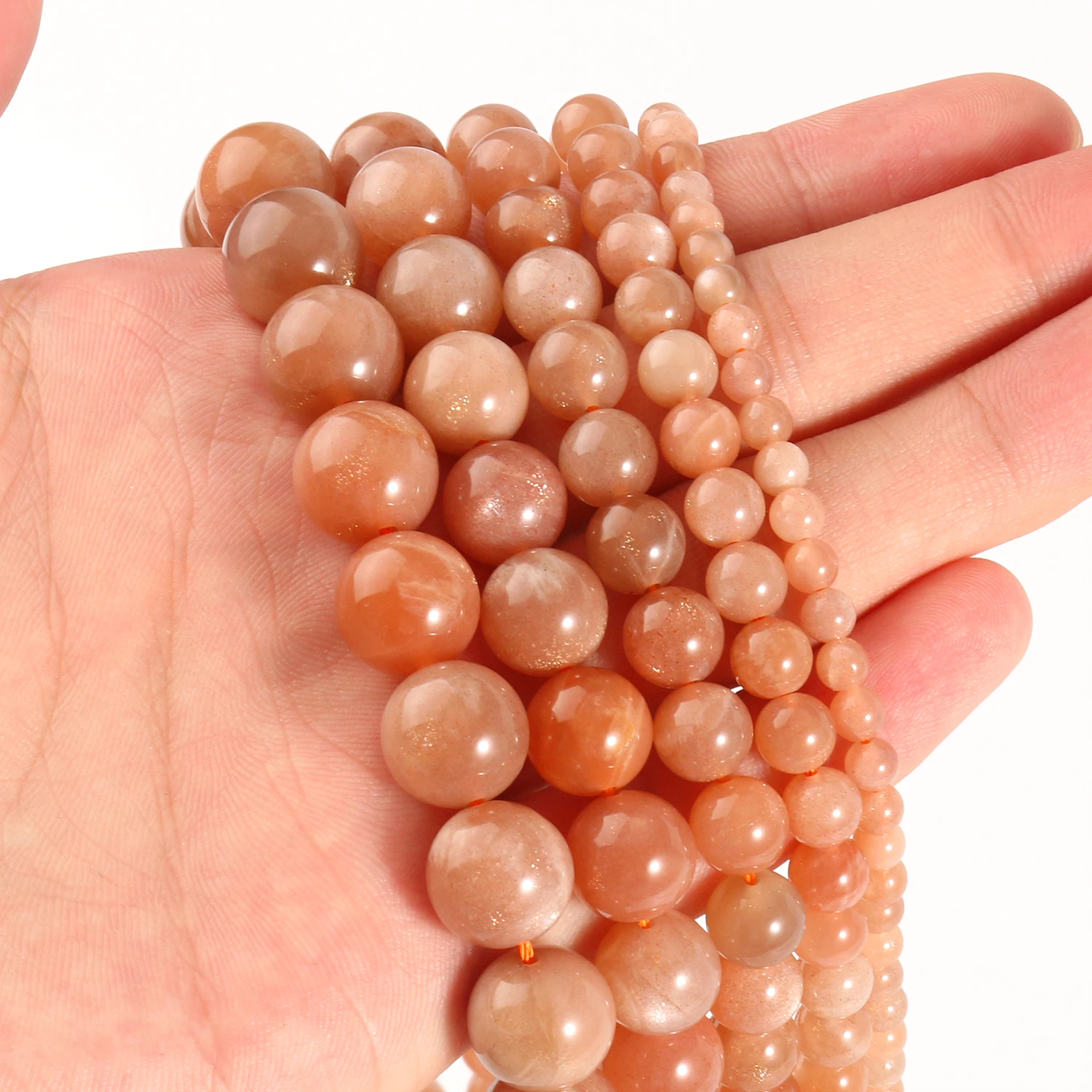 A+ Quality Natural Sunstone Quartz Peach Round Loose Beads 7.5\