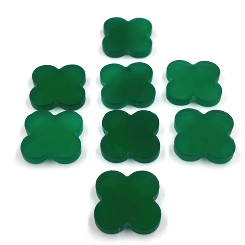 10pcs 8 10 12 13mm Undrilled Natural Green Agate Stone Double Sides Flat Lucky Clover Cabochon Plum Flower Cross Cabochons
