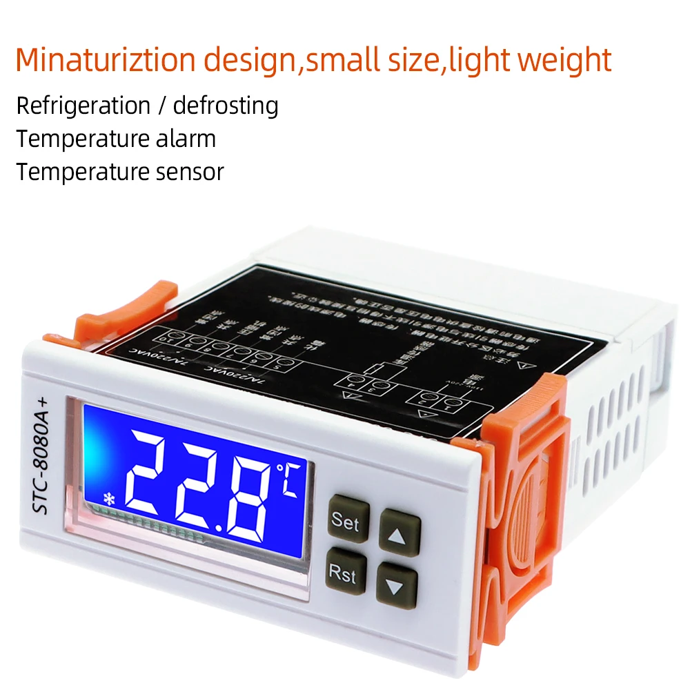 STC-8080A+ 12V 24V 220V Temperature Controller Regulator Cold Storage Freezer Controller Refrigeration Frost Alarm Dual Sensor