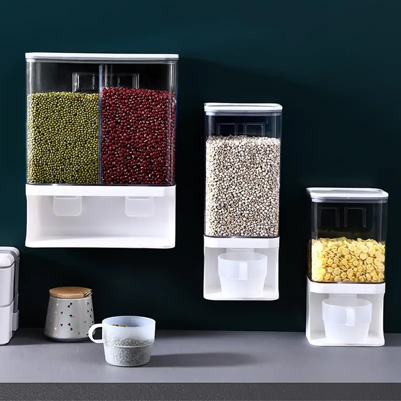 

3L Dry Food Dispenser 2-Grid Grains Storage Container with Sealing Lid Transparent Dust-proof for Grains Kitchen