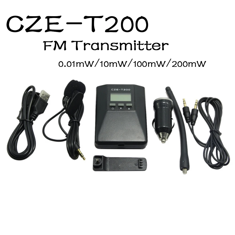 

CZE-T200 0-0.2W Portable FM Transmitter Radio Broadcast Stereo Mono Power Adjustable for Meeting/Tourism/Church/School