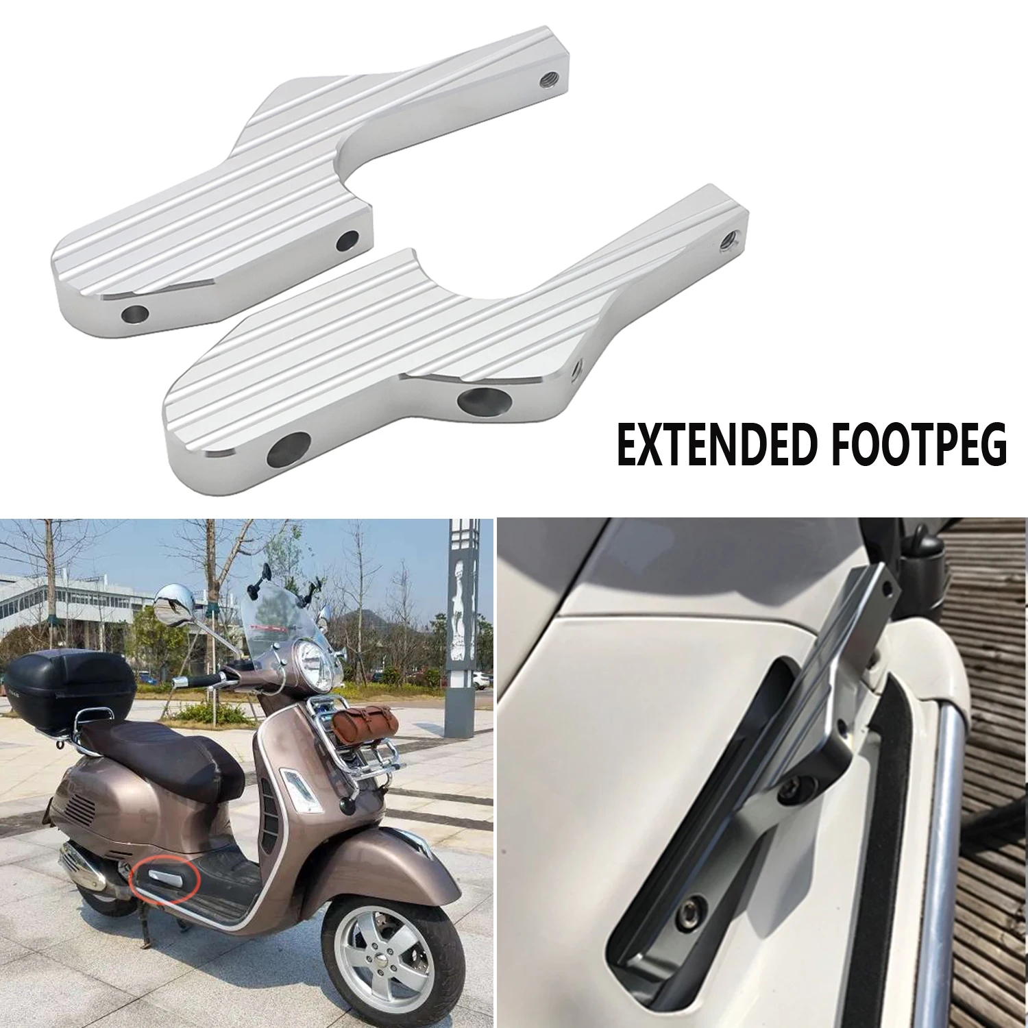 New Passenger Foot Peg Extensions Extended Footpegs for  GT GTS GTV 60 125 200 250 300 300ie  Motorcycle Accessories