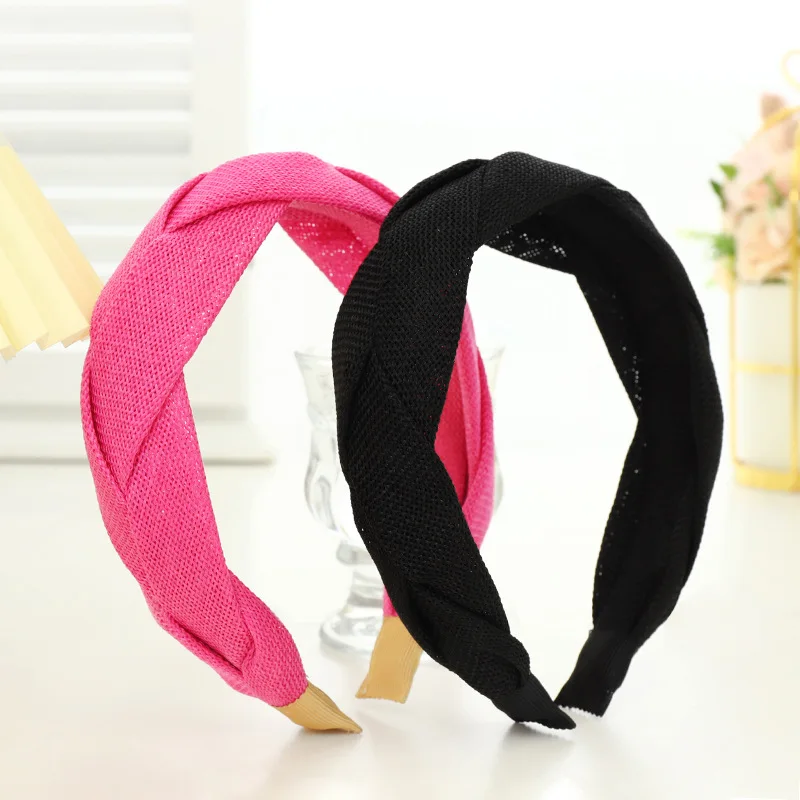 Sommer Neues Stirnband, Elegantes Breitkrempiges Damen-Haarband, Einfaches Einfarbiges Stoff-Kreuzgeflecht-Haarband – Detail 2