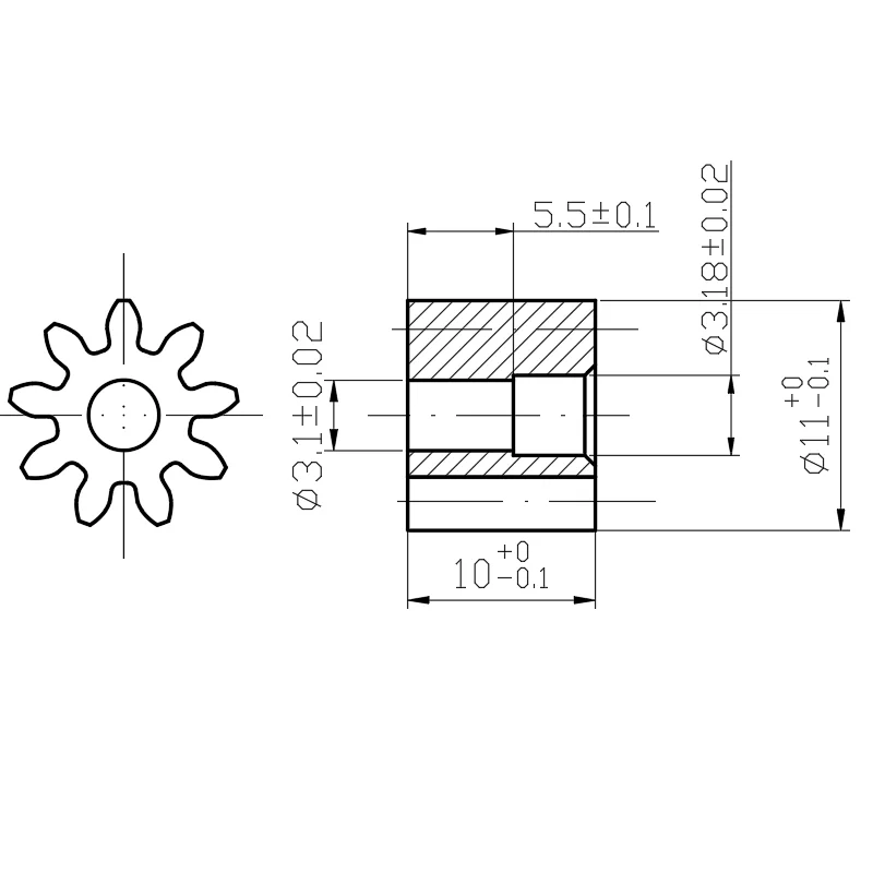 9T 1M Copper Gear Module 1.0 9 Teeth Inner Diameter 3.1 Mini Pinion 2PCS/LOT