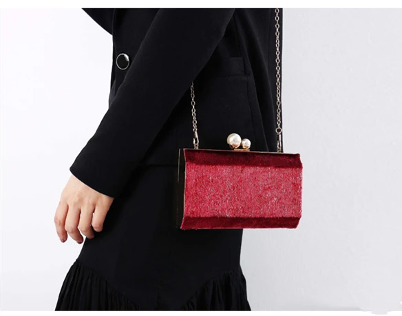 

Women Bag Minaudiere VELOUR Chains Evening Bags Handbag Purse Luxury Shoulder Bags Designer Bag