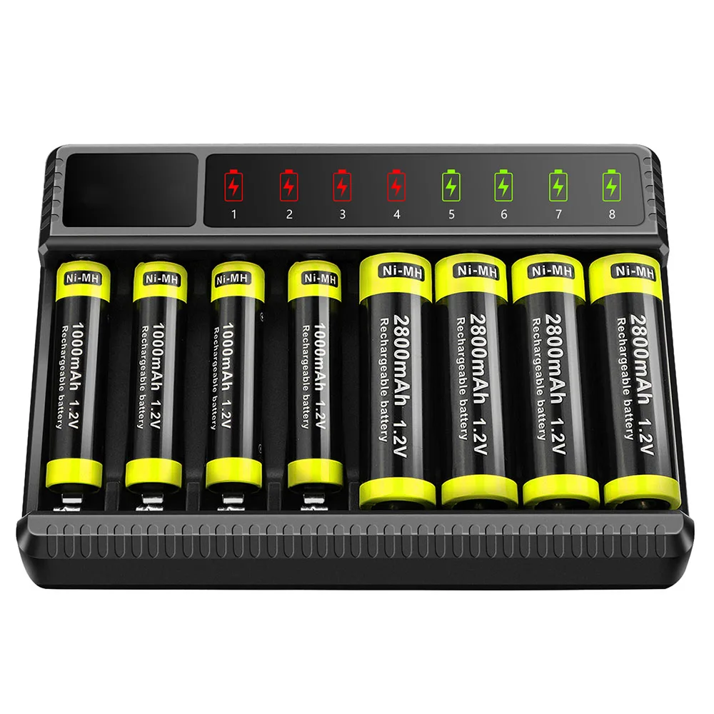 8 Slot AA 2800mAh Rechargeable Batteries + AAA 1100mAh Rechargeable Battery with 8Slots Charger for AA AAA NiMH Electric Toys