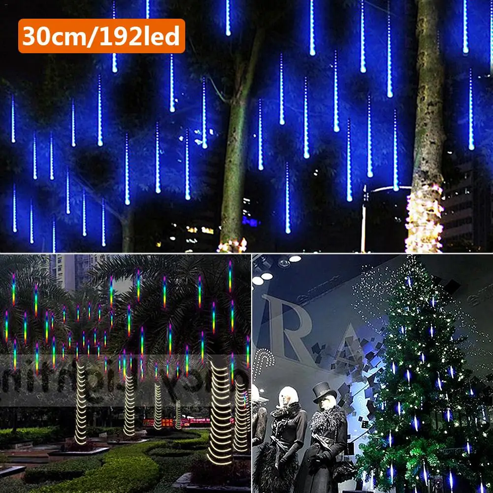 Tira de luces LED impermeables para exteriores, tira de luces de 30cm, con 8 tubos de lluvia y lluvia, para decoración de fiestas, bodas y Navidad, 192