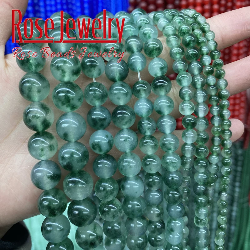 Natural Green Grass Jades Beads Round Loose Spacer Beads 4/6/8/10/12/14 mm For Jewelry Making DIY Bracelet Accessories 15