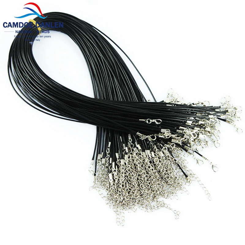 

1-100pcs Black Wax Line Necklace Pendant Charms Cord Beads String Lobster Clasp Strap Rope 1.5mm, 18inch DIY Jewelry Making