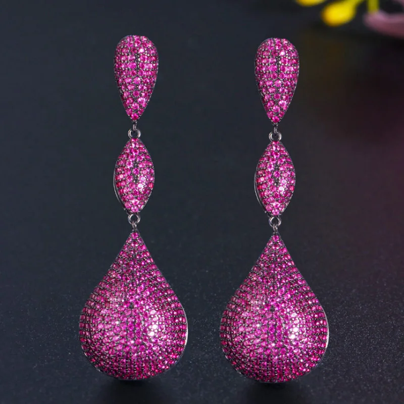 

Zlxgirl jewelry Water Drop Balls Long Dangle Earrings for Women Wedding color Micro CZ Zircon Dubai Indian bridal earrings gifts