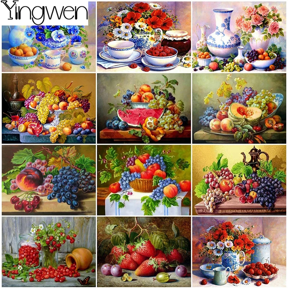 5D Diamond Painting Still Life Fruit Diamond Embroidery Flowers Raspberry Mosaic Picture Rhinestone Cross Stitch Kitchen Decor