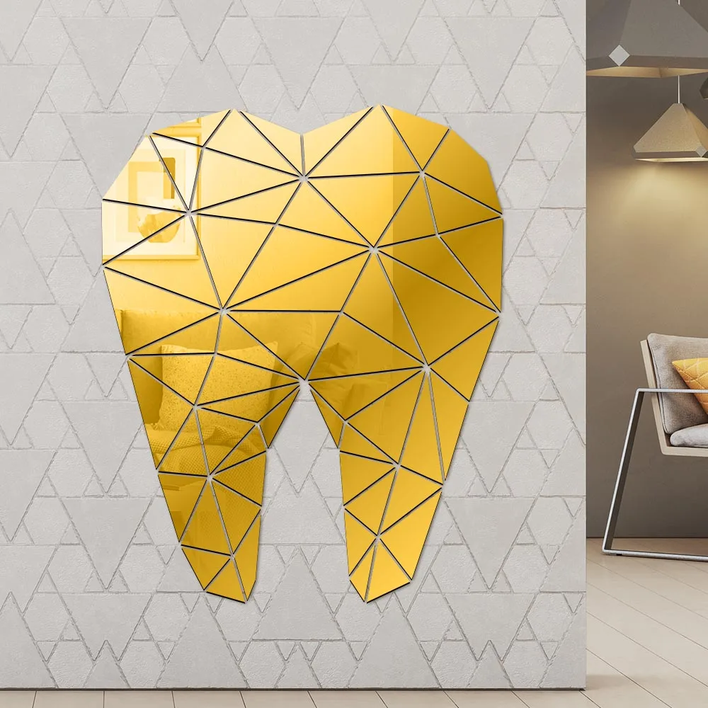 Dental Care Tooth Shaped Acrylic Mirrored Wall Stickers Dentist Clinic Stomatology 3D Wall Art Decal Orthodontics Office Decor