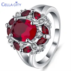 Cellacity Silver ring for charm female luxury designer ruby finger ring Sapphire Aquamarine women fine Jewelry Size 6-10