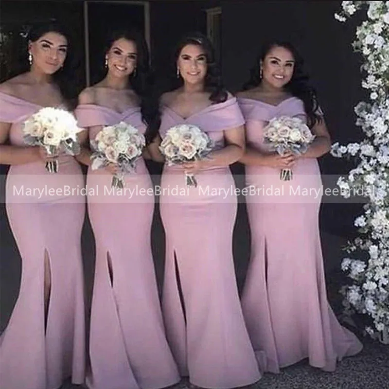 

Боковое раздельное розовое платье Русалочки Vestido De Festa Longo с открытыми плечами Простые платья для подружек невесты длинные платья для свадебной вечеринки