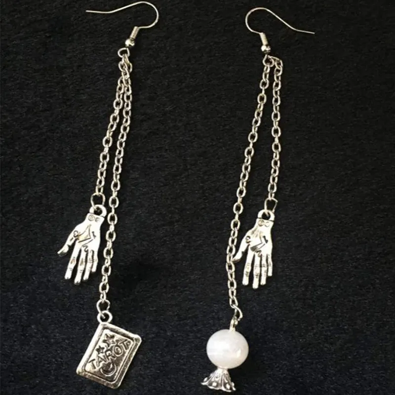 Tarot Card Earrings  Witchy Jewelry Gothic Fortune Teller,Natural Moonstone Crystal Ball Earring with Palmistry Charms