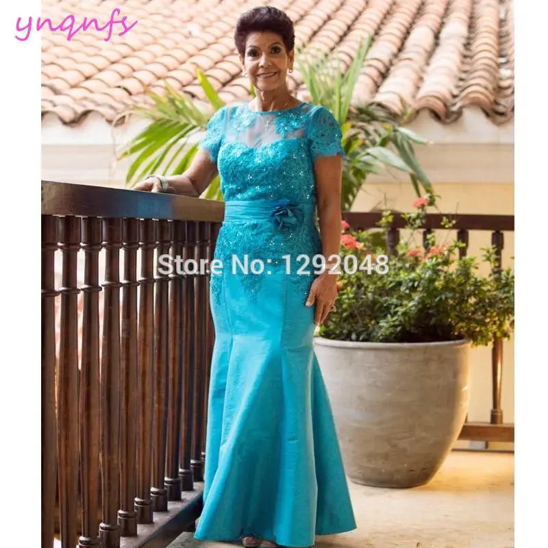 

YNQNFS M220 Lace Appliques Beaded Taffeta Formal Dress For Wedding Party Elegant Mother of the Bride Groom Dresses 2020