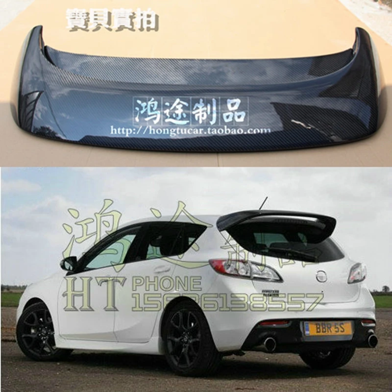 FOR Mazda 3 Hatchback Real Carbon Fiber CAR Spoiler Wing Car Rear Window Rear LIP Middle Tail FIN Accessories Mazda3 2011-2015