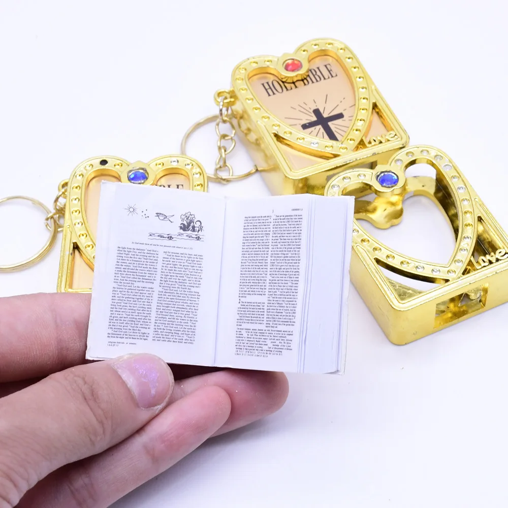 Mini Jesus Cross Keychain, Catholic Religious Jewelry, Holy Bible Book Pendant, New