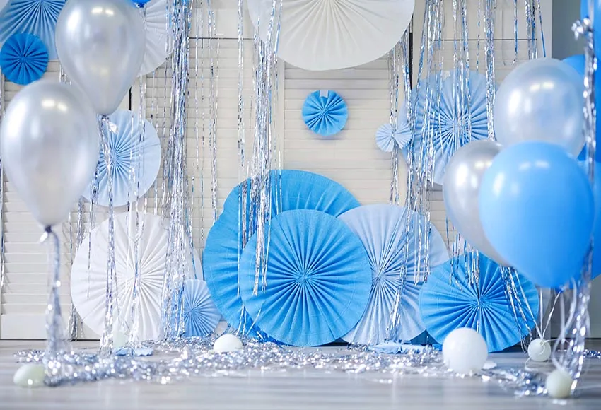 

Blue balloon decoration kids birthday photo backgrounds paper flowers photography backdrops for photo studio props fotografia