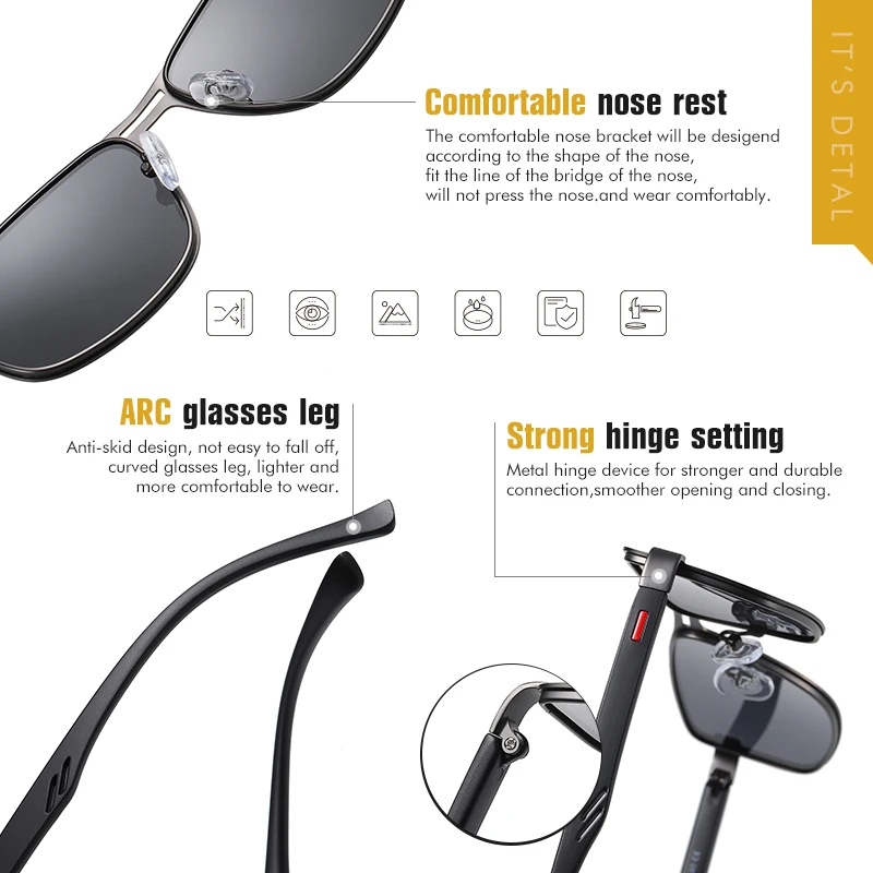 2026 Top Men Polarized Sunglasses Anti-UV Driving Frishing Sun Glasses For Men Square Goggles Eyewear Gafas De Sol zonnebril
