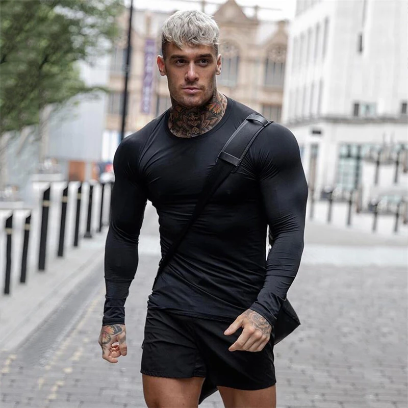 Gym Clothing Fitness Skinny T-shirt Men Compression Quick dry Long Sleeve Shirt Male Running shirt Bodybuilding Workout Tee Tops