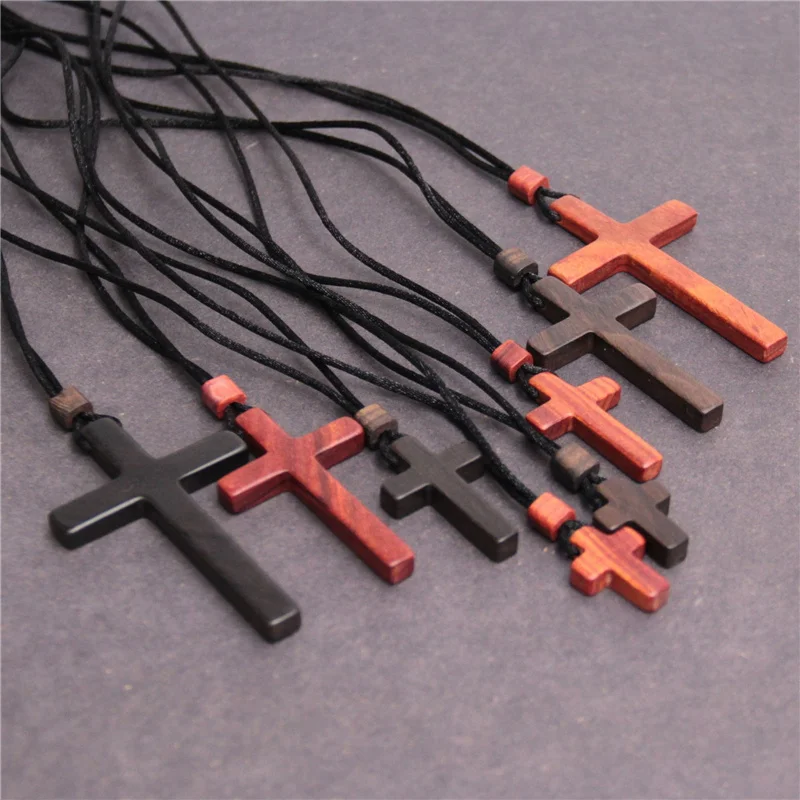 High-Grade Solid Wood Cross Pendant Necklace Women Men Jewelry Precious Mahogany Sandalwood Pendant Female Necklace Male Gift