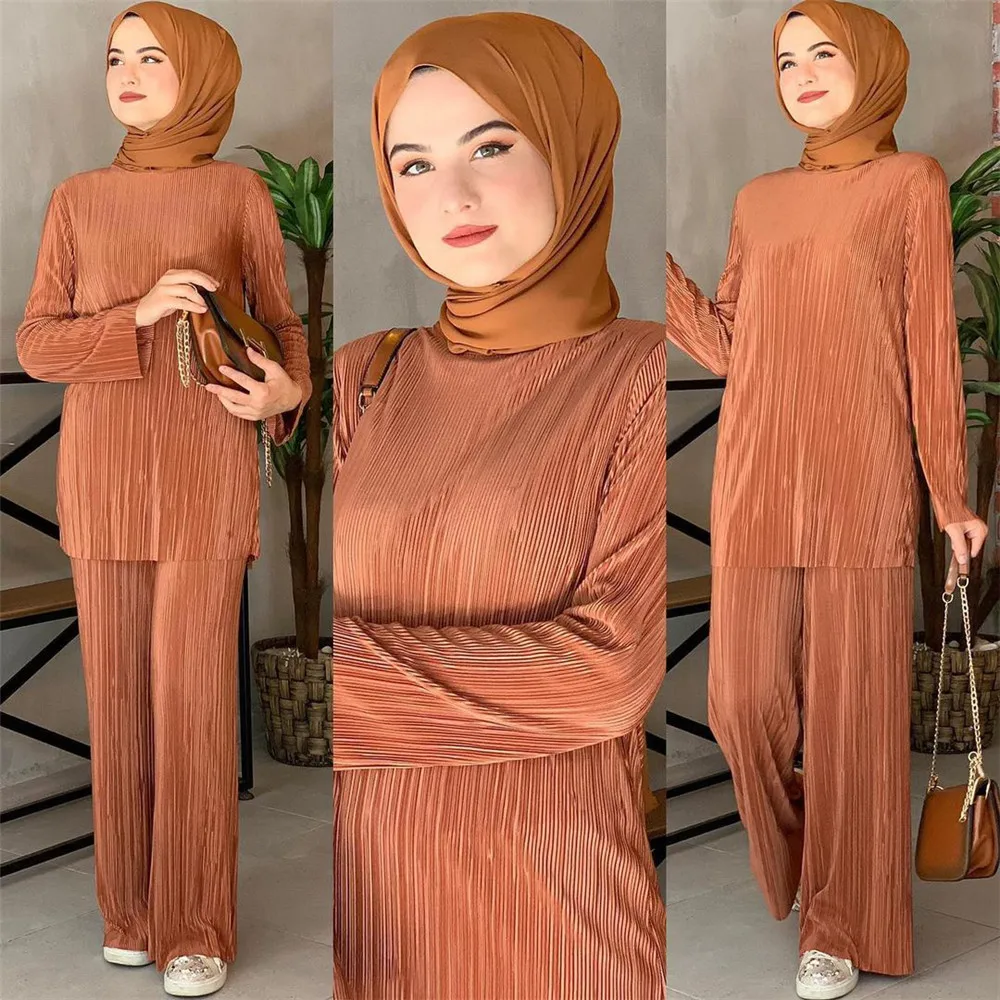 Kaftan Arab Muslim Women Outfits Tukey Middle East Dubai Tops Pants Abaya Islamic Clothing Ramadan Eid Casual Dubai Spring Fall