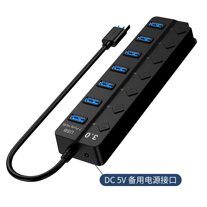 Free Drive USB 3.0 Hub  Multi USB Splitter Hub P2P  Usb Power Adapter 7 Port Multiple Expander 3.0 USB Hub with Switch for PC