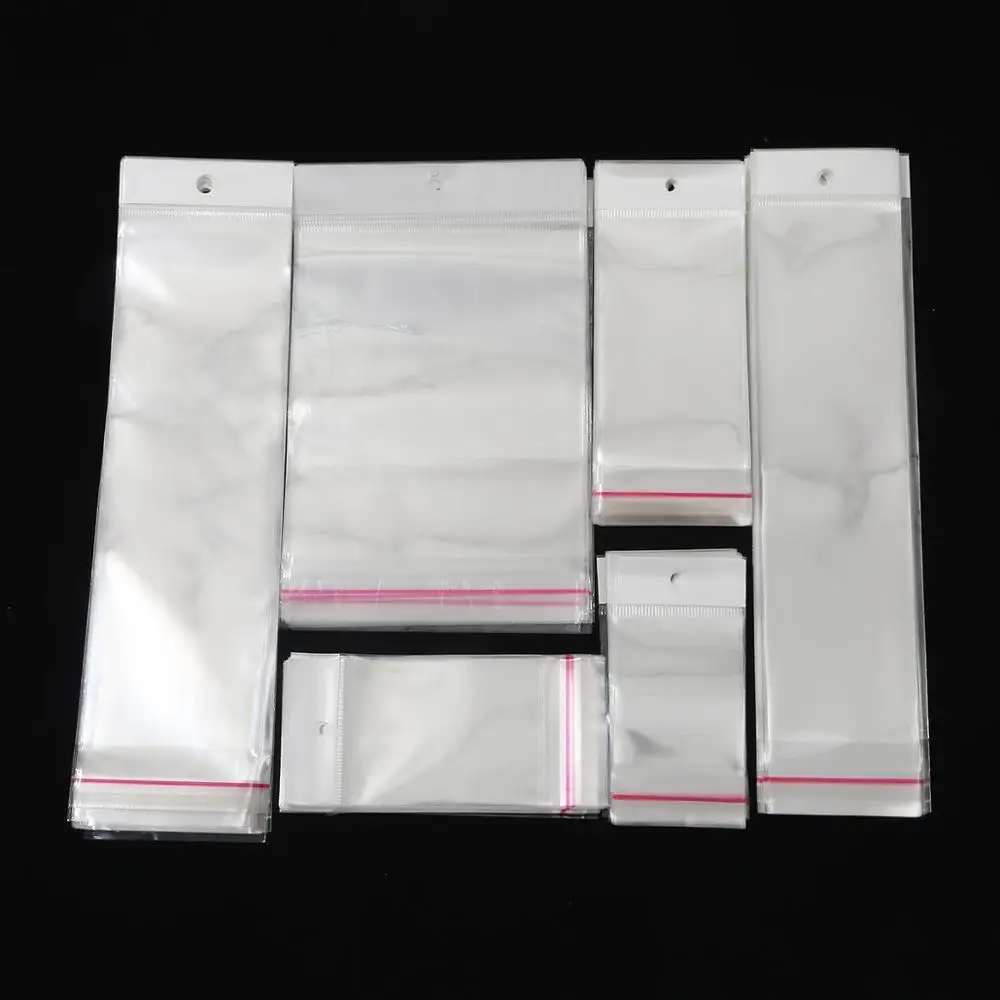 100pcs Transparent Multi-size Self Adhesive Seal Plastic Storage Bag OPP Poly Pack Bag With Hang Hole Retail Packaging Pouches