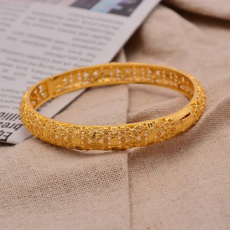 24K 1pcs Dubai Wedding Bangles For Women Man Ethiopian Jewelry Gold Color Africa Bracelets Women Arab Birthday Jewelry Gifts