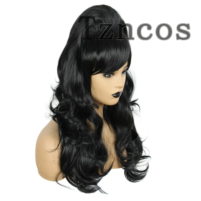 Tzncos 70s 80s Women Housewife Beehive Costume Wigs Wife Black Hair