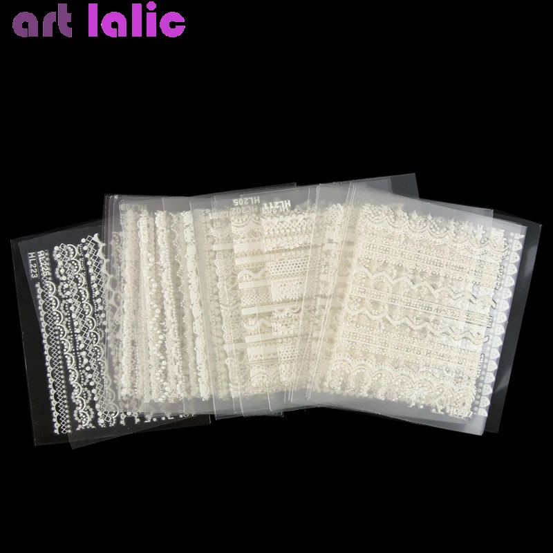 30Pcs French Nail Art Sticker Decals 3D Lace Roses White Black Self-Adhesive Nail Decals