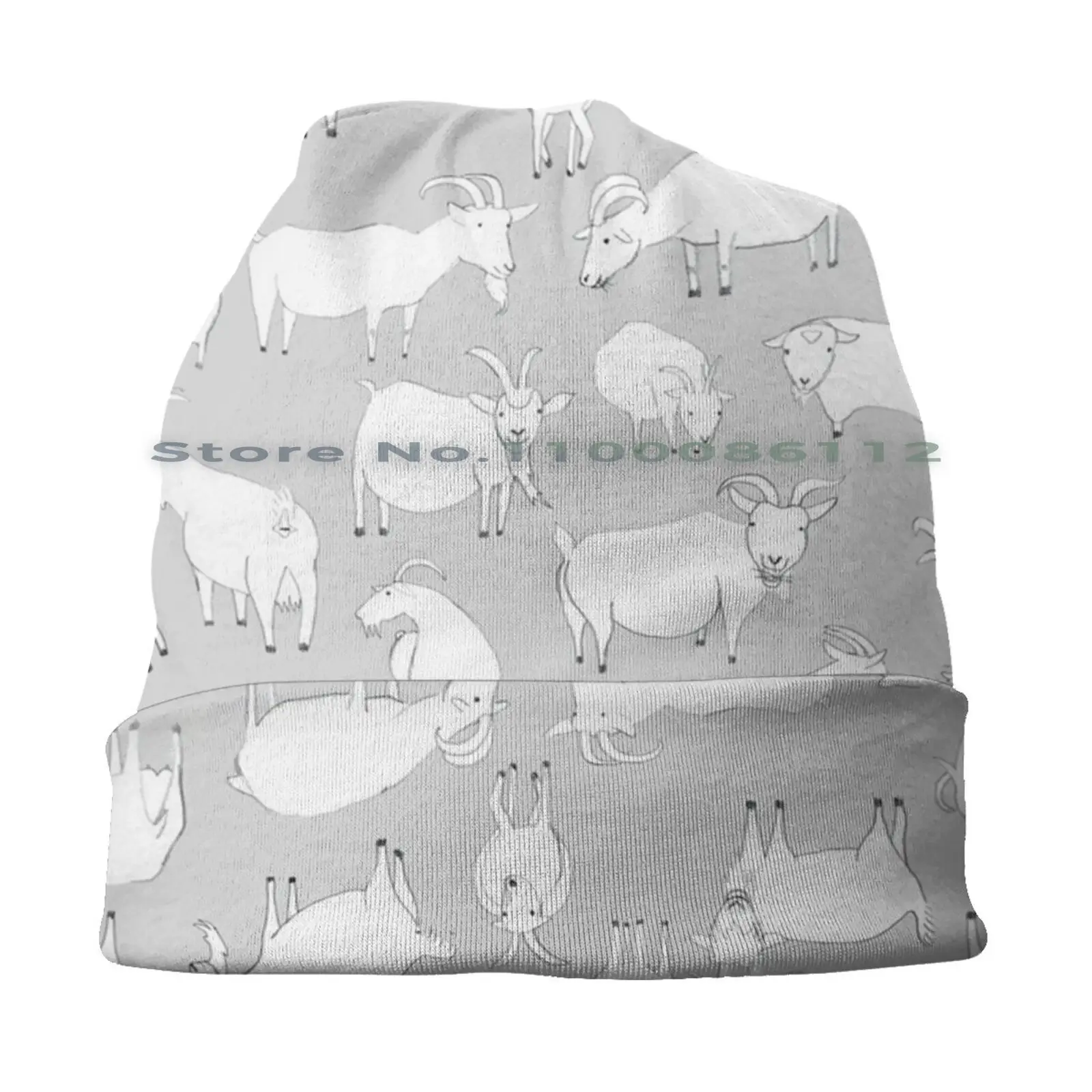 Charity Fundraiser-Grey Goats Beanies Knit Hat Grey Charity Repeat Pattern Cute Animals Children Kids Goats Ram Pygmy Playing