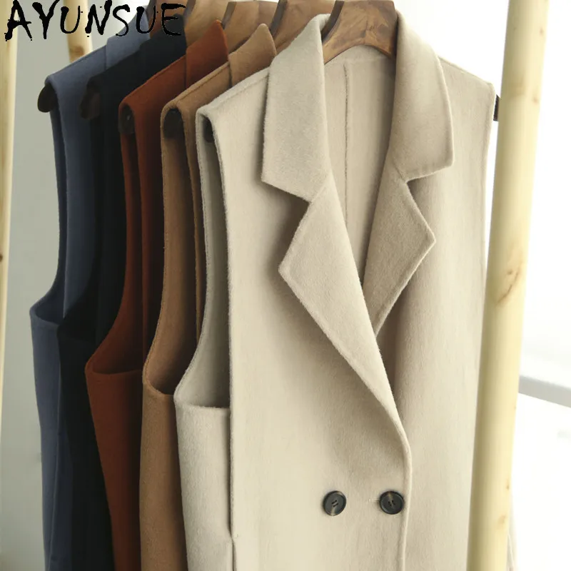 AYUNSUE – Manteau 100% laine pour Femme, veste sans manches, manteaux coréens, mode automne