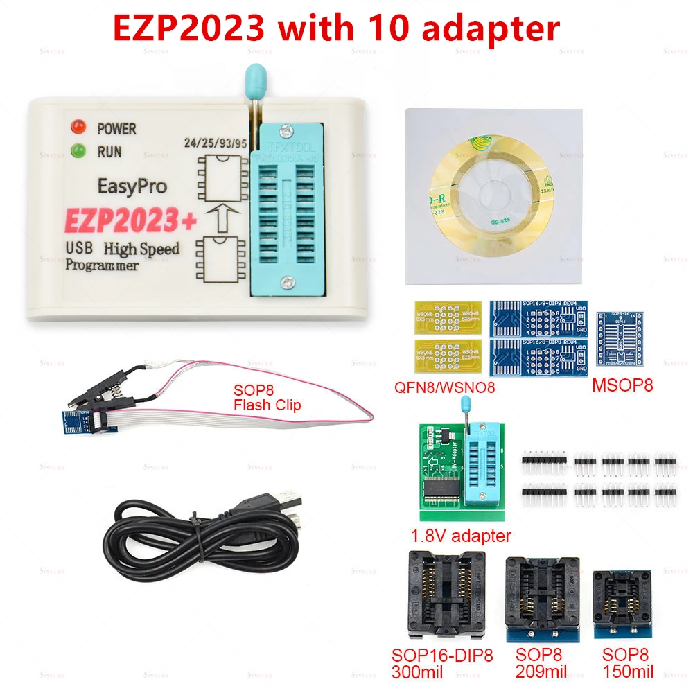 Original EZP2023 USB SPI Programmer + 12/15/18 Adapters Support 24 25 93 95 EEPROM Flash Bios for Windows Ch554T Chip with SMD