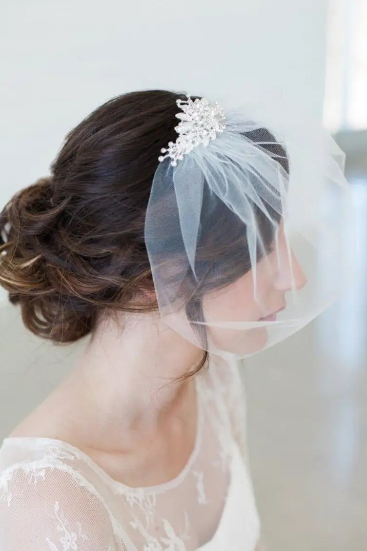 Ivory Birdcage Veil Crystal Comb Cage Veil Rhinestone Comb Short Bridal Veil Mesh Blusher Wedding Accessories