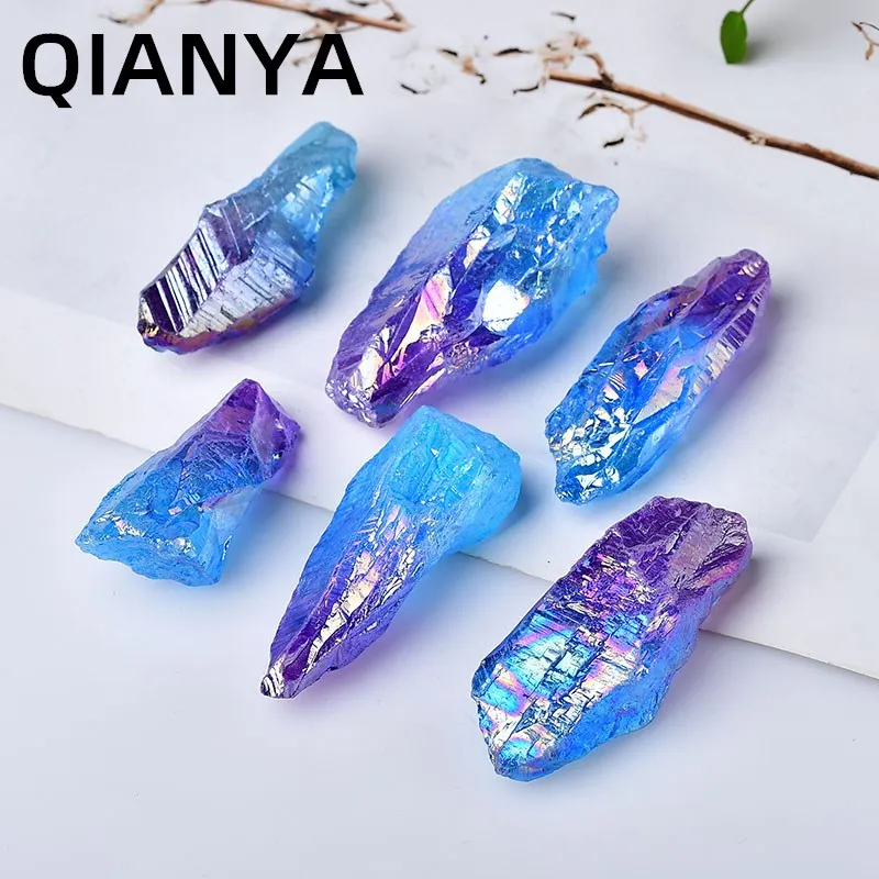 Natural Clear Crystal Rough Stone Raw Rough Mineral Backbone Color Electroplating Crafts Healing Aura Home Decoration Diy Gift