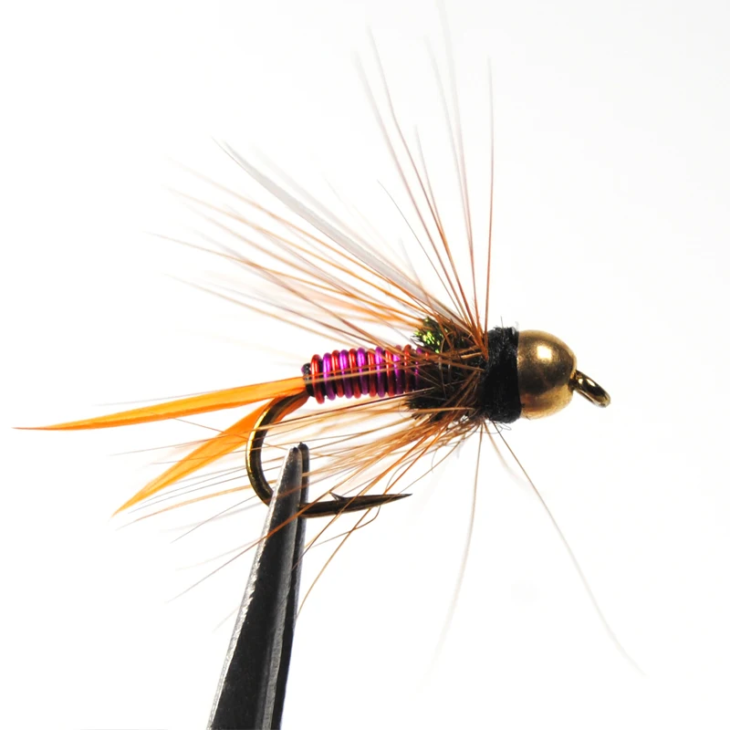 Bimoo 12pcs 12# Brass Bead Head Prince Nymph Trout Fishing Flies Fast Sinking Nymph Fly