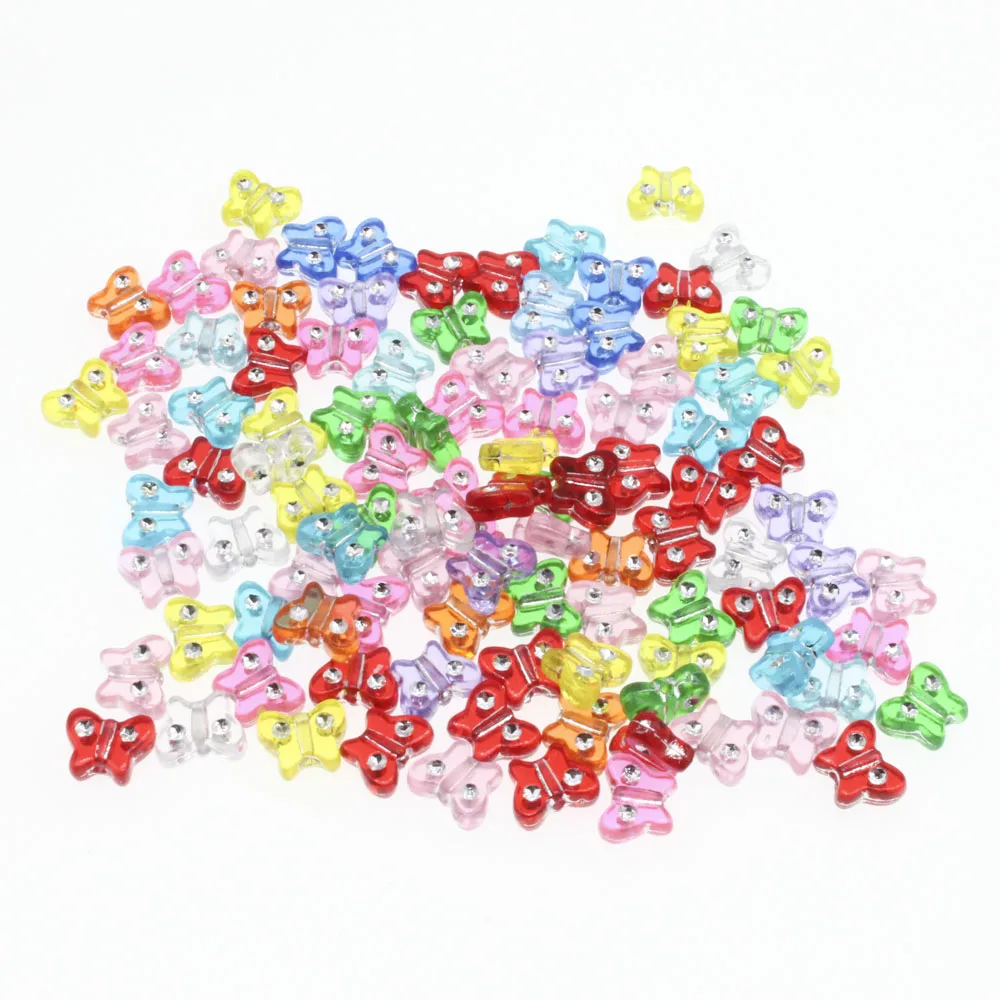 CHONGAI 100Pcs Fashion Mixed Butterfly Acrylic Spacer Beads Jewelry Making DIY Handmade Beads Accessories 9X11mm