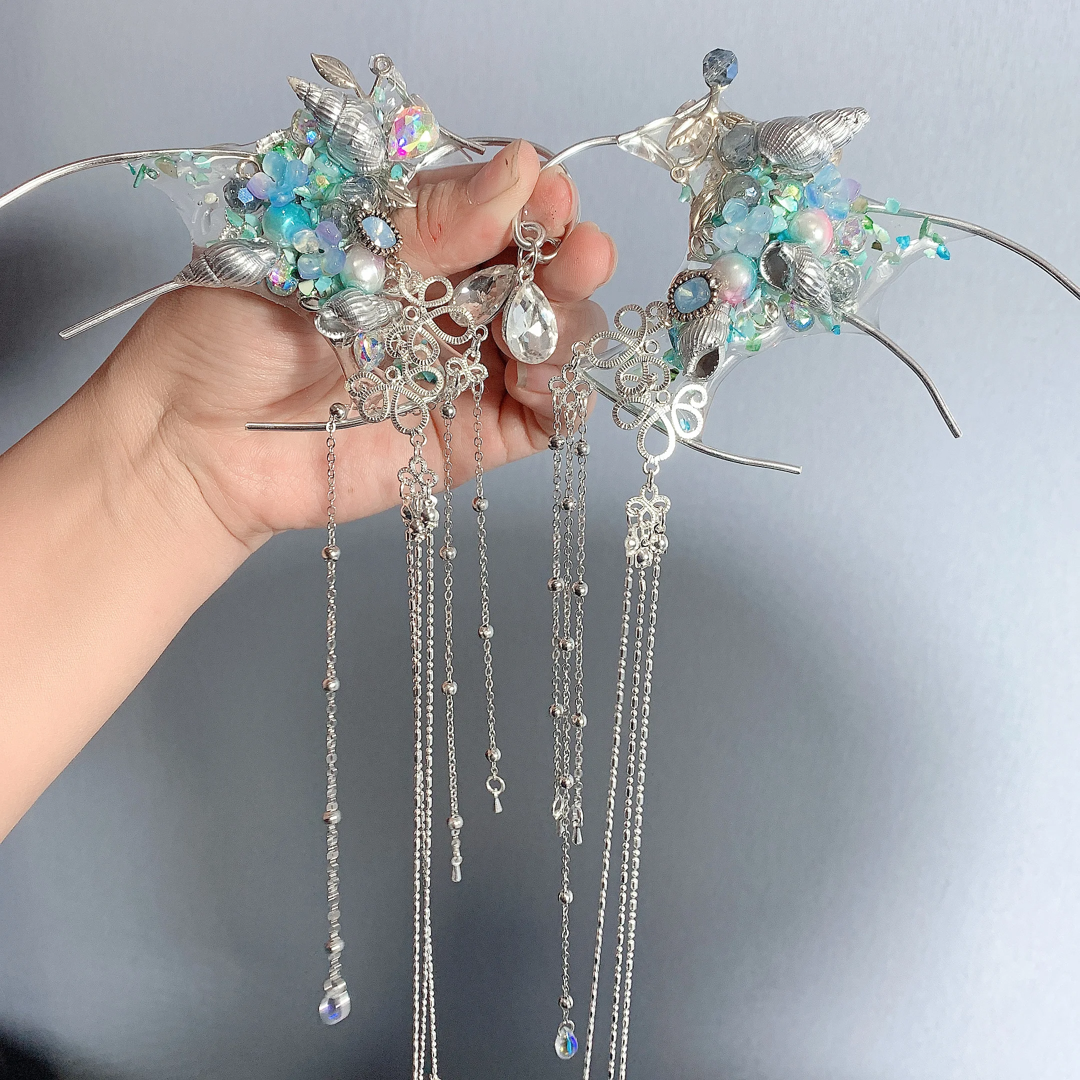 Accessori per fermagli per capelli a forma di sirena con orecchio di sgombro, oggetti di scena per cosplay da elfo, sirena, ballo di fine anno, studio fotografico, festa da principessa